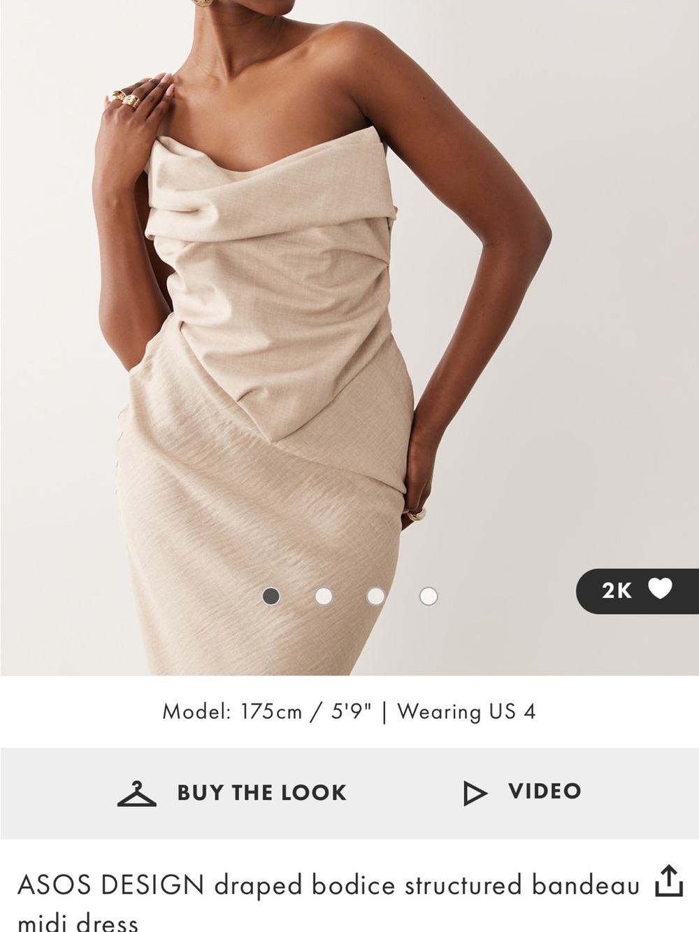 NWT- ASOS Draped Bandeau Midi Dress in Light Beige
